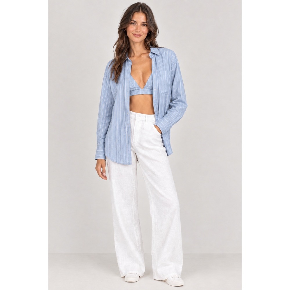 Sincerely Jules NWT Blue Size S Striped 2-Piece Set Button Down Shirt & Bralette